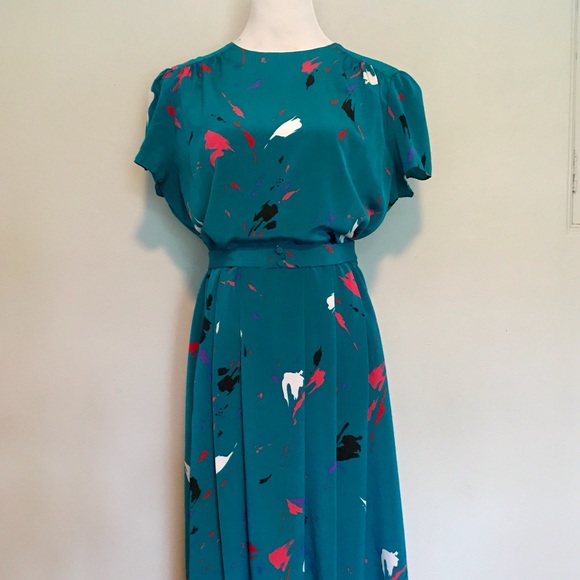 Dresses & Skirts - Authentic vintage 80’s teal paint strokes dress XL